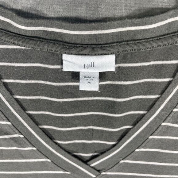 J.‎ Jill T Shirt Dress Womens Medium Gray Striped Short Sleeve V Neck Pockets - Picture 3 of 8